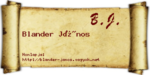 Blander János névjegykártya